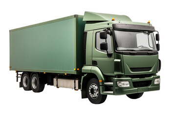 Modern green cargo truck over isolated transparent background