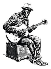 Vector Illustration of an Acoustic Blues Player