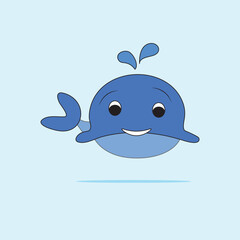 Little blue Whale. Vector illustration for children