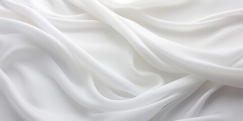 Texture of white silk fine fabric with different folds. Texture of tulle, white wedding fabric. Generative AI.