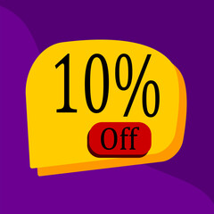 10% off, ten percent off, discount, promotion, yellow, purple, lilac, colorful background, promotional discount, vecto