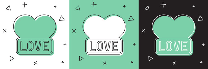 Set Heart icon isolated on white and green, black background. Romantic symbol linked, join, passion and wedding. Happy Valentines day. Vector