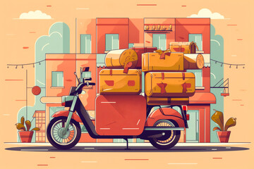 Food delivery scooter with packages on the back. Created with Generative AI.