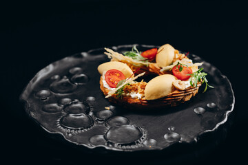 Bruschetta with cheese and cherry tomatoes