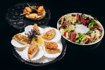 Presentation of three dishes