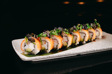 Sushi Chuka Roll on a white plate