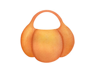 pumpkin shaped bag. watercolor illustration isolated on transparent background. wardrobe item, decorative decoration for Halloween party. Clipart sticker for autumn harvest design