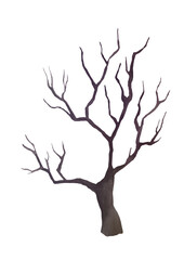 Solitary tree with bare trunk, without leaves. hand drawn Old bare withered dry tree isolated on transparent background for postcard, festive poster, party invitations of holiday evil spirit Halloween