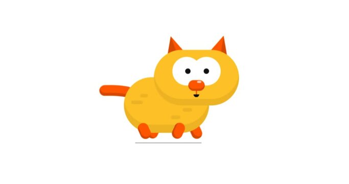Motion animation of a cute orange cat walking forward with white background.