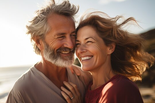 Happy smiling mature senior couple posing together 