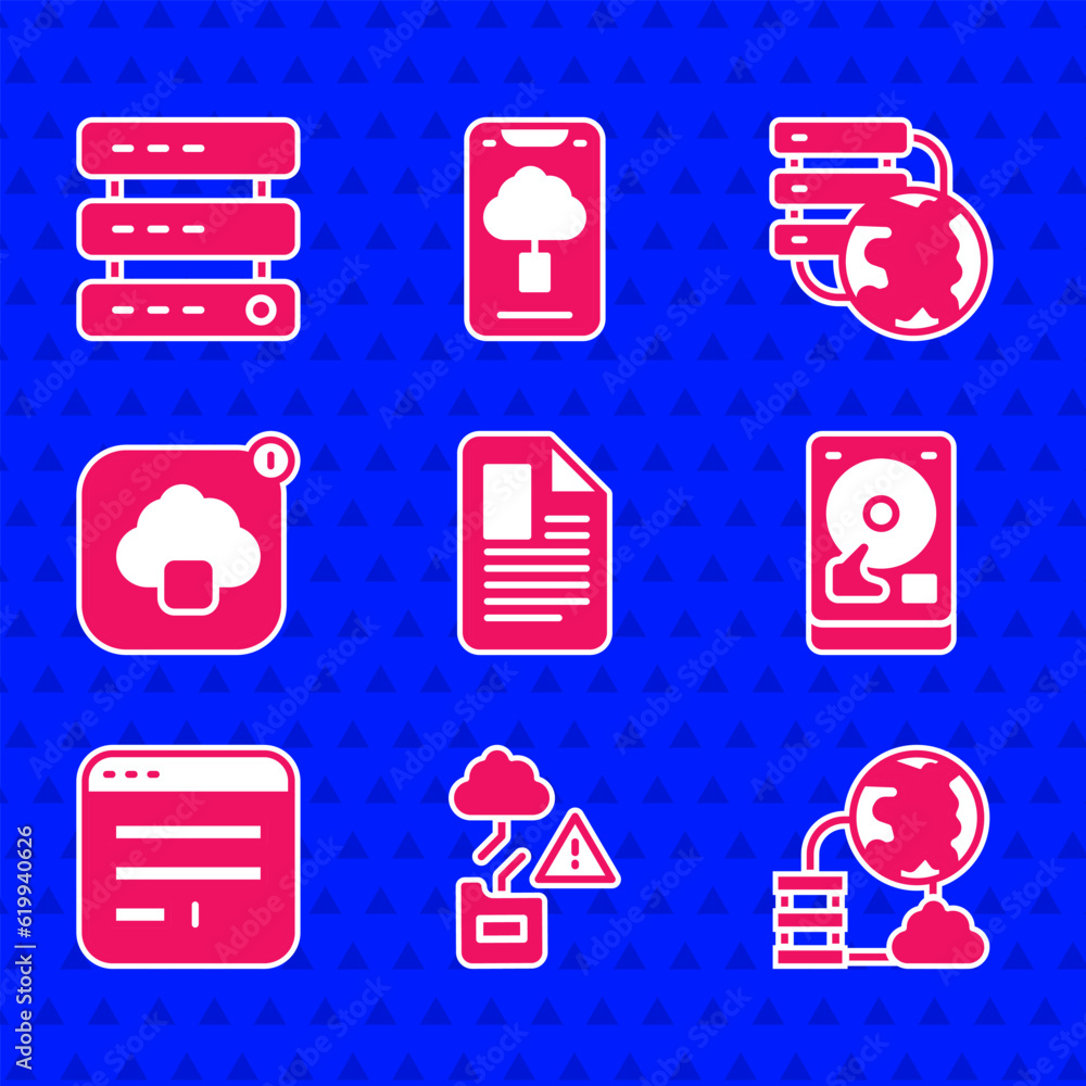 Aufkleber set file document, cloud technology data transfer, network cloud connection, hard disk drive hdd, br