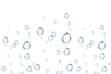 Fototapeta na wymiar Water drops. Water bubbles rising on a transparent white background