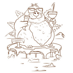 Walrus on the beach. North Pole world.Simple line illustration for coloring walrus.Coloring page.