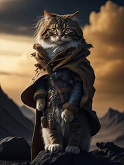 Fototapeta na wymiar a cloaked cat (warrior cat) , created with Generative AI technology