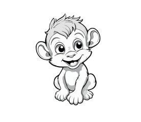 Cartoon baby monkey for coloring. Vector illustration