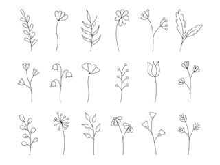 set of hand draw doodles flowers. line flower collection

