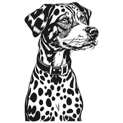 Dalmatian dog pet silhouette, animal line illustration hand drawn black and white vector