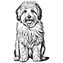 Coton de Tulear dog t shirt print black and white, cute funny outline drawing vector realistic breed pet