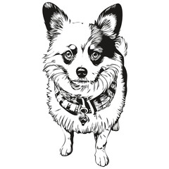 Papillon dog dog pet silhouette, animal line illustration hand drawn black and white vector