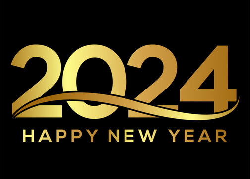 Happy new year 2024 with 3D gold color design template. happy 2024 new year celebration.
