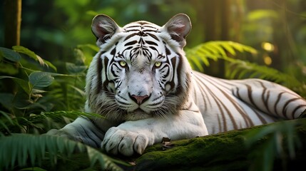 Fototapeta na wymiar A White Tiger in it's Natural Habitat