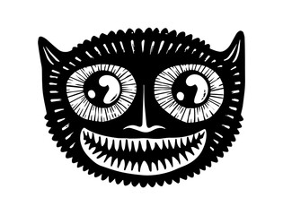 Cat Face Demonic Tattoo Logo Needles Spikes Carnival Show Toothy Funny Scary