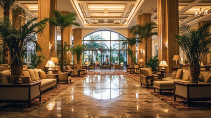 Decorate interior with Luxury Style and Elegance with Chandeliers in Lobby Hotel