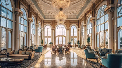 Decorate interior with Luxury Style and Elegance with Chandeliers in Lobby Hotel