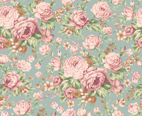 Colorful bunch of floral seamless pattern in nostalgic vintage style
