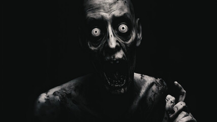 scary zombie man. monster Horror. Halloween 3d render background - 619946651