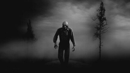 scary monster man. Horror. Halloween 3d render background
