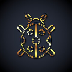 Gold line Ladybug icon isolated on black background. Vector