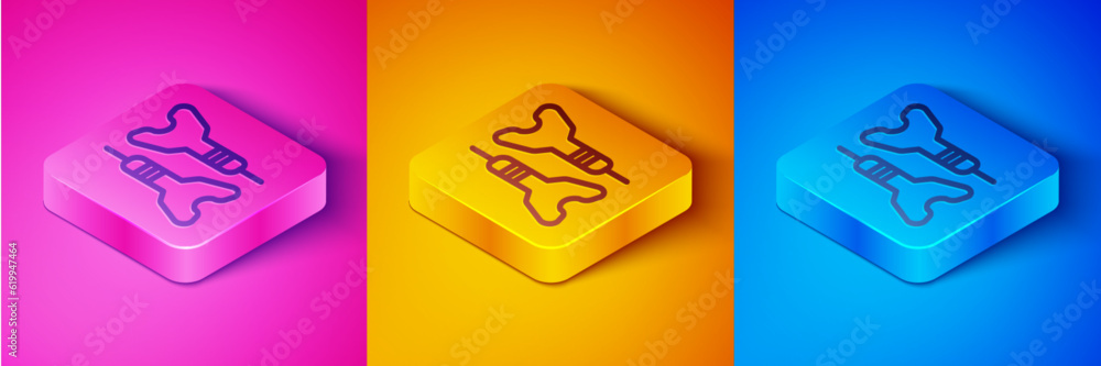 Poster isometric line dart arrow icon isolated on pink and orange, blue background. square button. vector