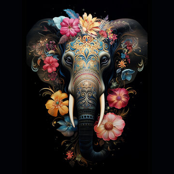 elephant floral graphics. high-quality elephant floral illustration