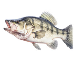 Fototapeta premium a Large-mouth bass, Micropterus salmoides in various positions in Aquatic-themed, photorealistic illustrations in a PNG, cutout, and isolated. Generative AI