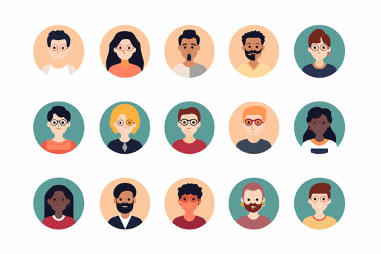 Customizable vector avatar illustrations for professional social media networking, user profile development, and website and app design.