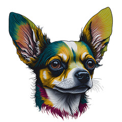 "Colorful Illustration of Mexican Chihuahua with Shipibo Tattoos" - Generative AI