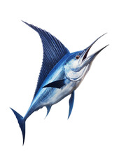 Naklejka premium a Blue Marlin, Makaira nigricans swimming in various positions in Fishing and Aquatic-themed, photorealistic illustrations in a PNG, cutout, and isolated. Generative AI