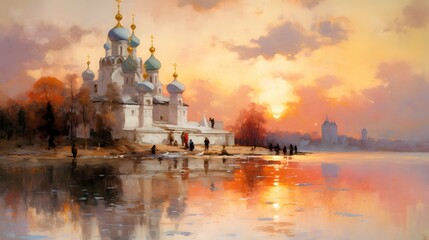 Russian Orthodox Church, Jesus Christ, Religion, Background illustration design, Generative AI