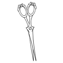 Linear sketch, coloring scissors.Vector graphics.
