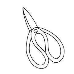 Linear sketch, coloring scissors.Vector graphics.