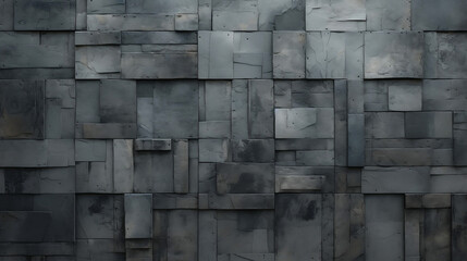 Metalline Geometry: Abstract Gray Wall with Sculptural and Geometric Metallic Rectangles - Generative AI