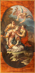 NAPLES, ITALY - APRIL 24, 2023: The painting of martyrdom of St. Cecilia  in the church Chiesa di...