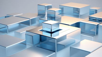 Blue Square 3D Concept, Transparent Style, Stack of Blocks - Generative AI