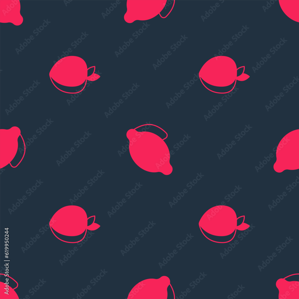 Poster set plum fruit and lemon on seamless pattern. vector