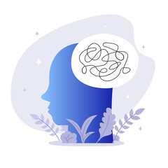 Depression in mental health man feeling problems concept illustration, failures, heartbreak, worried. Tired persone icon, sad mood line style isolated on white background. 10 eps