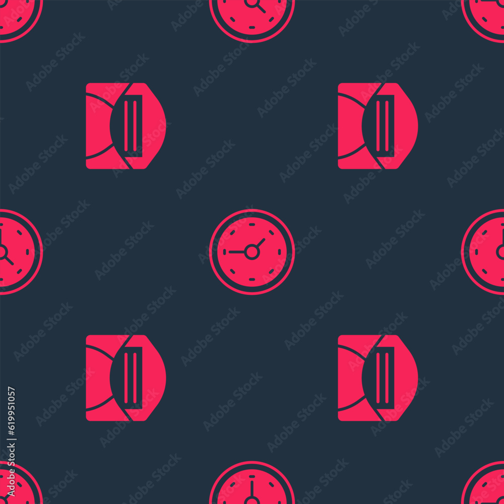 Poster set mail and e-mail and clock on seamless pattern. vector