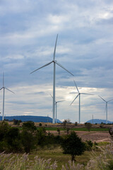 Wind Turbines Windmill Energy Farm. windmill wind turbines in field. Wind turbines power generator electric.