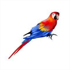 Bright parrot Macaw isolated on white background. Watercolor illustration on a summer theme. Greeting cards, wedding invitations, flyers and banners.