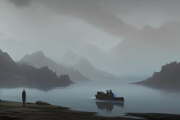 Weathered Wisdom: A Mariner's Solitude Under the Foggy Dawn's Caress